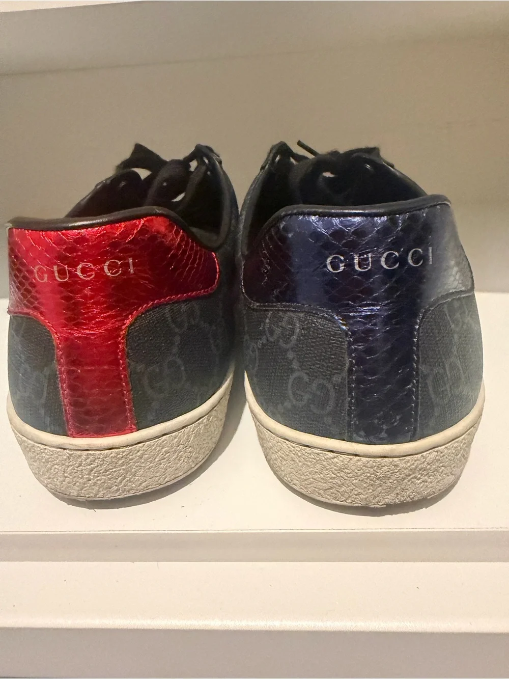 Gucci Black Sneakers with Red & Blue Web Stripe
